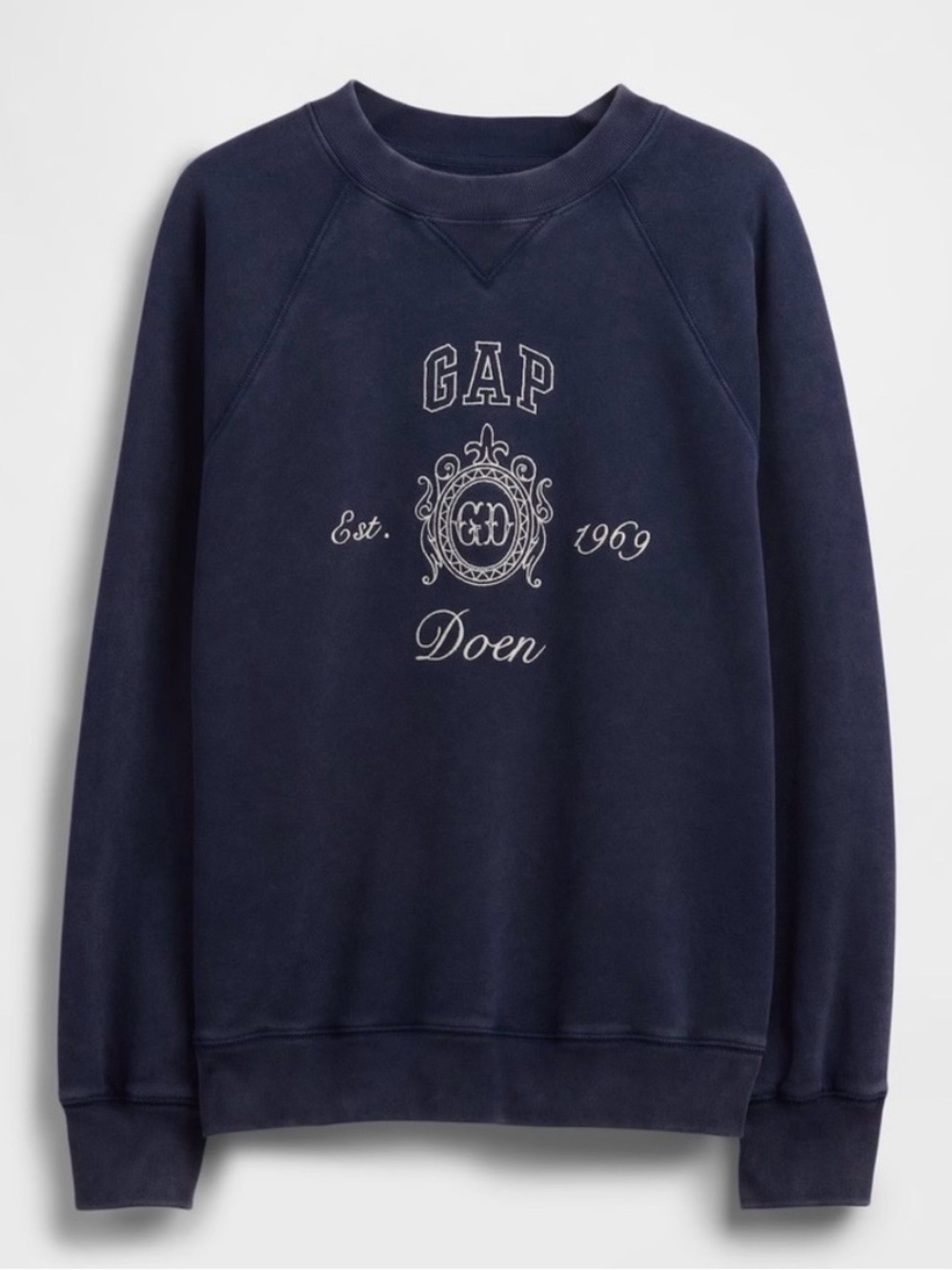 Gap x DÔEN Navy Blue Crewneck Sweatshirt XXS Oversized Sold Out Collab - Picture 2 of 6